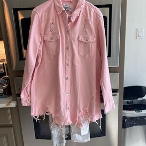 Trendy Boutique Pink Distressed Jacket